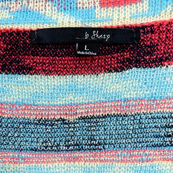 B SHARP Cardigan Women's Size Large Blue Aztec Print Open Front Neutral Boho - Picture 5 of 10